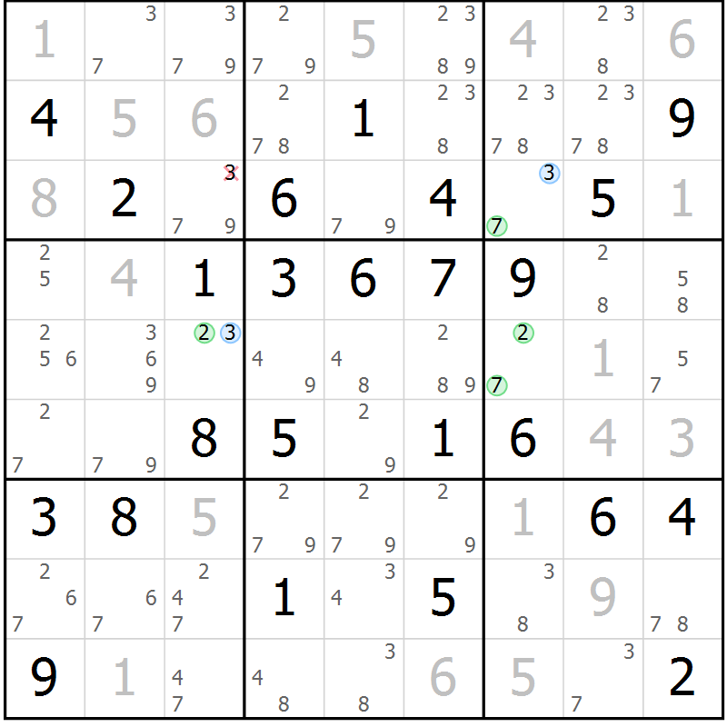 Position des candidats pour la solution de la Gr 35 page 38 du magazine de sudoku Suprême n° 030