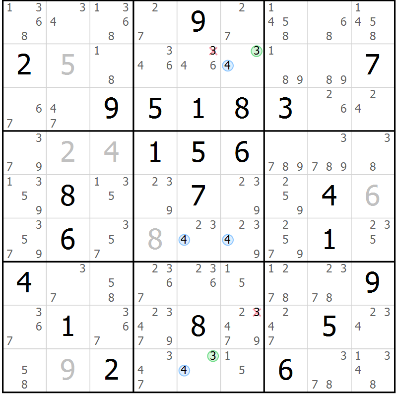 Position des candidats pour la solution de la Gr 36 page 39 du magazine de sudoku Suprême n° 030
