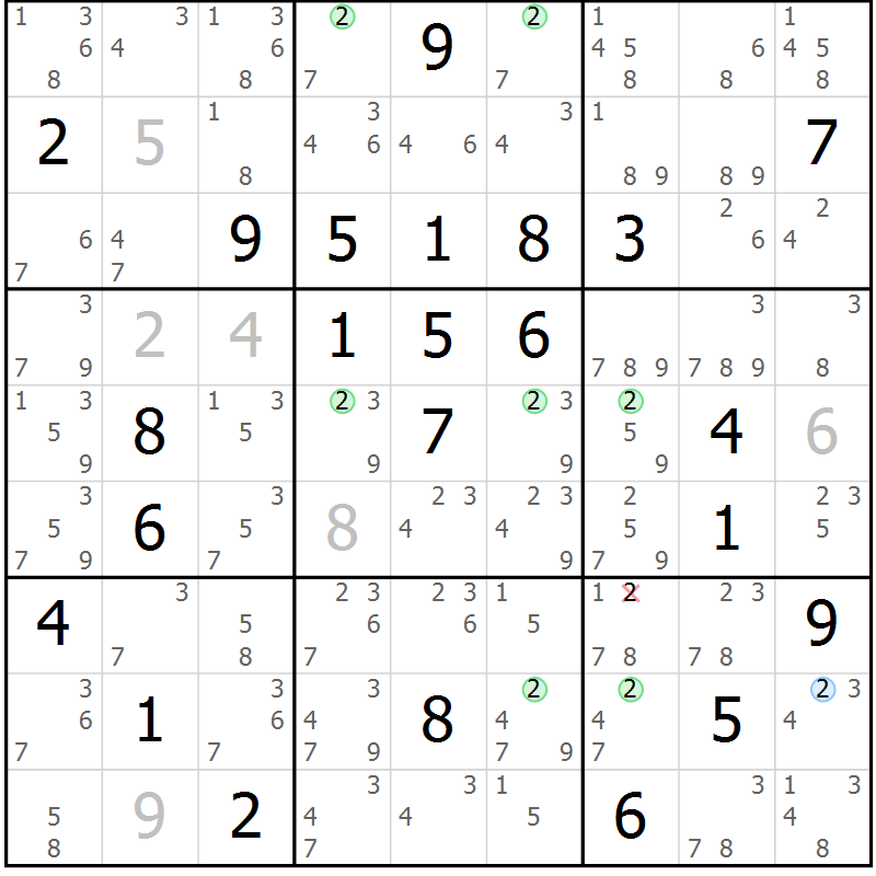 Position des candidats pour la solution de la Gr 36 page 39 du magazine de sudoku Suprême n° 030