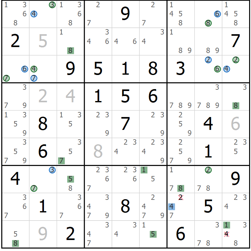 Position des candidats pour la solution de la Gr 36 page 39 du magazine de sudoku Suprême n° 030