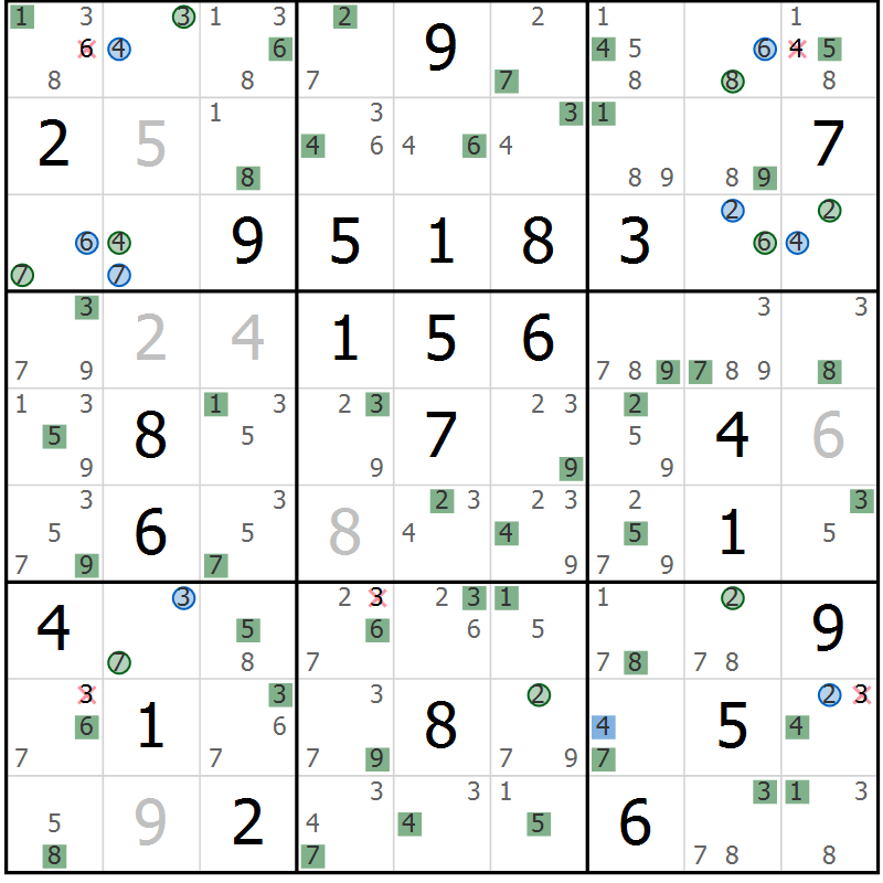 Position des candidats pour la solution de la Gr 36 page 39 du magazine de sudoku Suprême n° 030