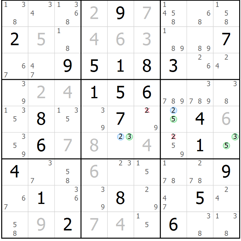 Position des candidats pour la solution de la Gr 36 page 39 du magazine de sudoku Suprême n° 030
