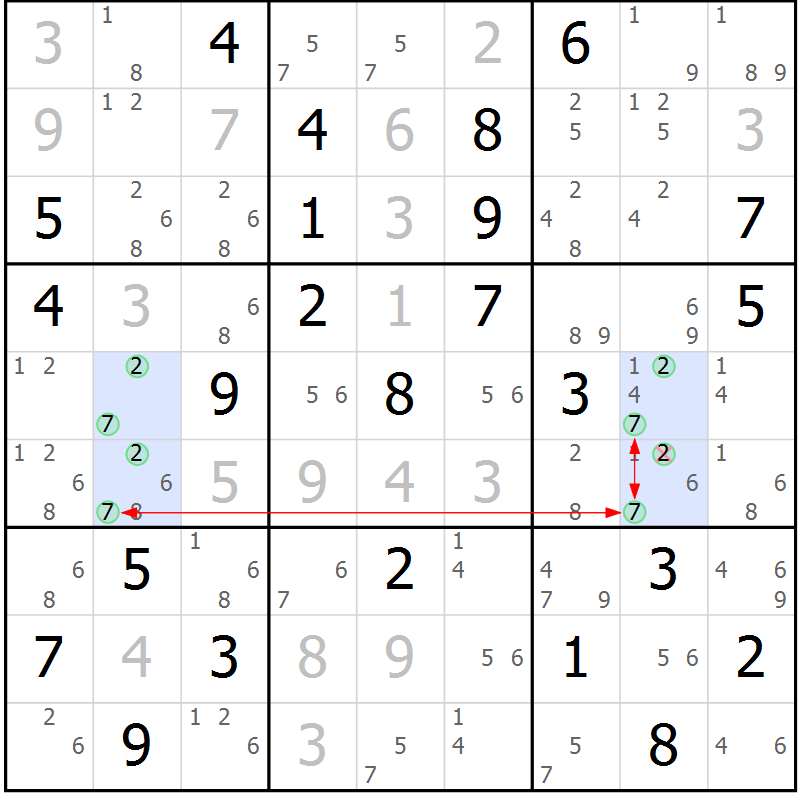 Position des candidats pour la solution de la Gr 37 page 40 du magazine de sudoku Suprême n° 030