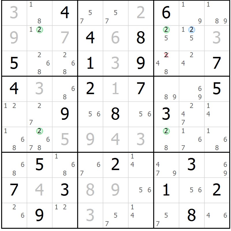 Position des candidats pour la solution de la Gr 37 page 40 du magazine de sudoku Suprême n° 030