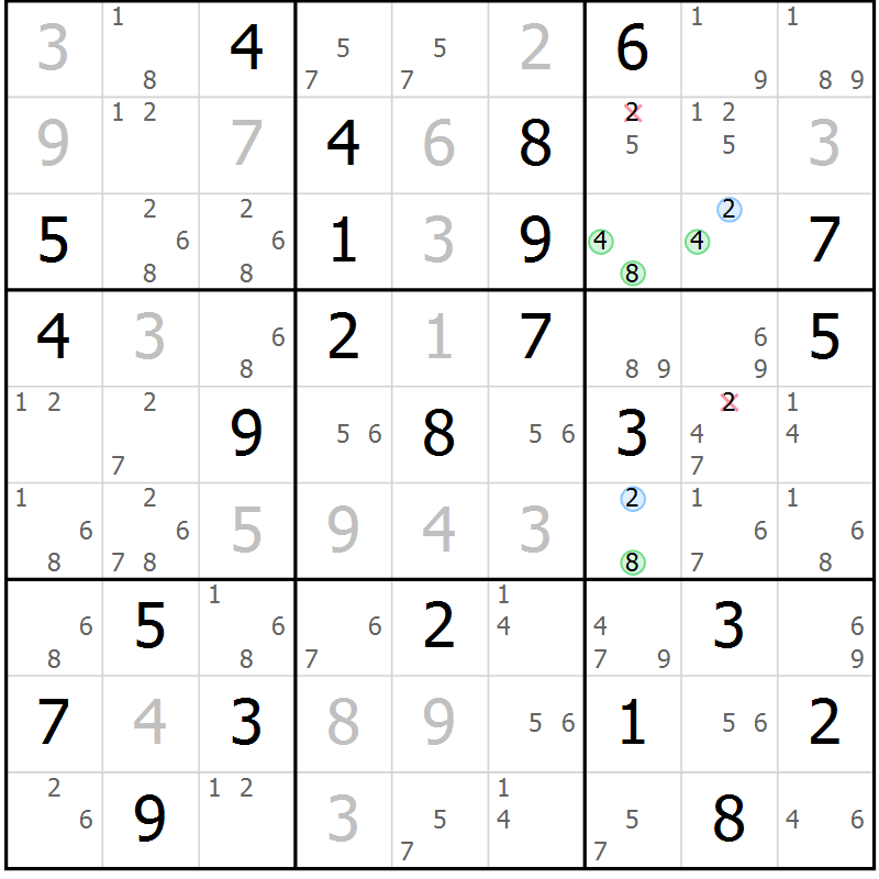 Position des candidats pour la solution de la Gr 37 page 40 du magazine de sudoku Suprême n° 030