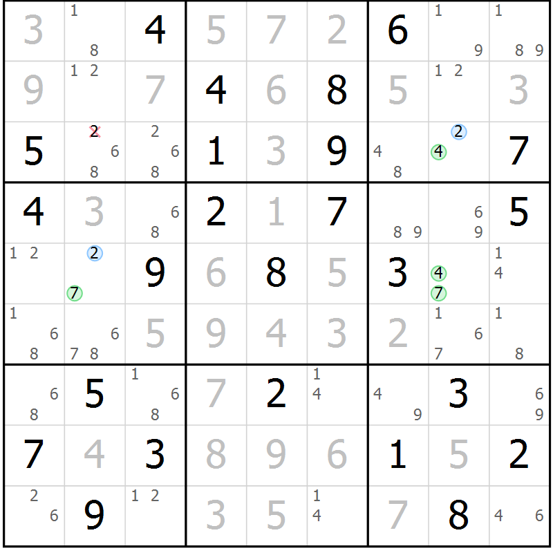 Position des candidats pour la solution de la Gr 37 page 40 du magazine de sudoku Suprême n° 030