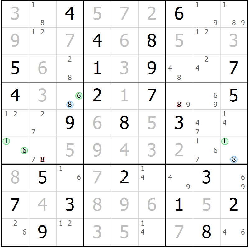 Position des candidats pour la solution de la Gr 37 page 40 du magazine de sudoku Suprême n° 030