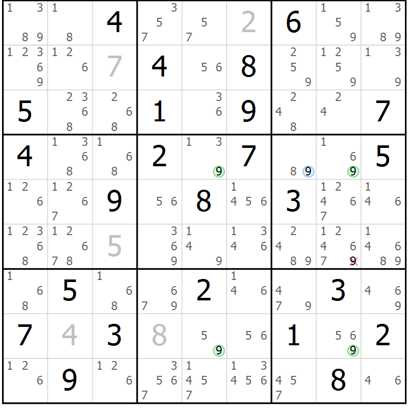 Position des candidats pour la solution de la Gr 37 page 40 du magazine de sudoku Suprême n° 030
