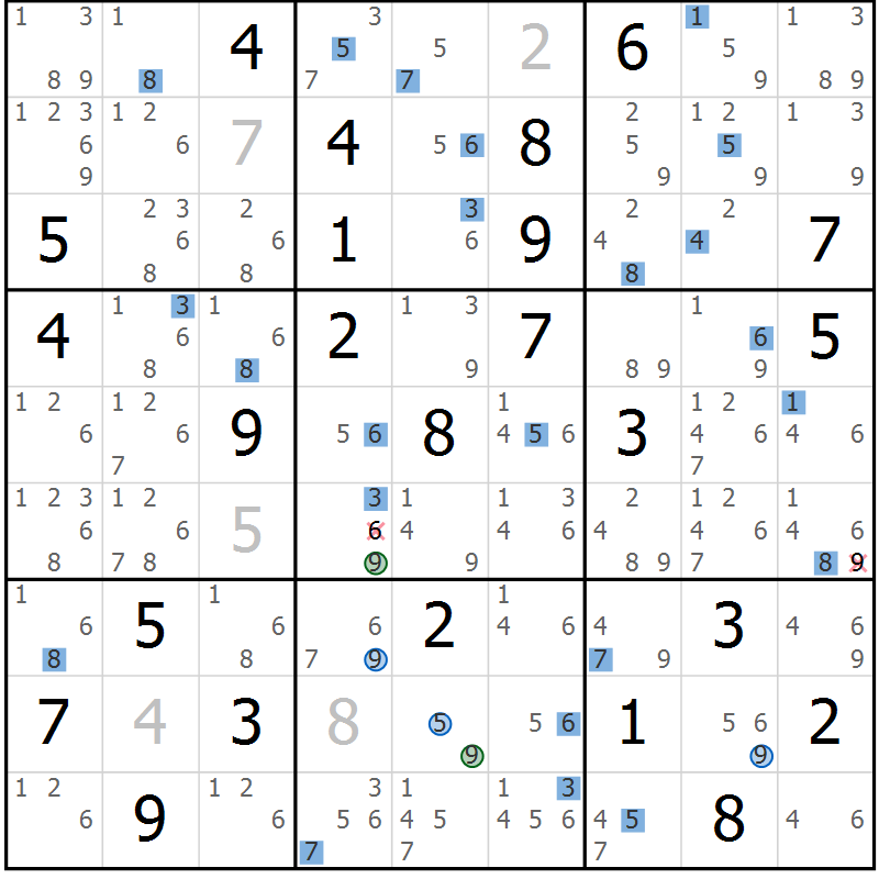 Position des candidats pour la solution de la Gr 37 page 40 du magazine de sudoku Suprême n° 030