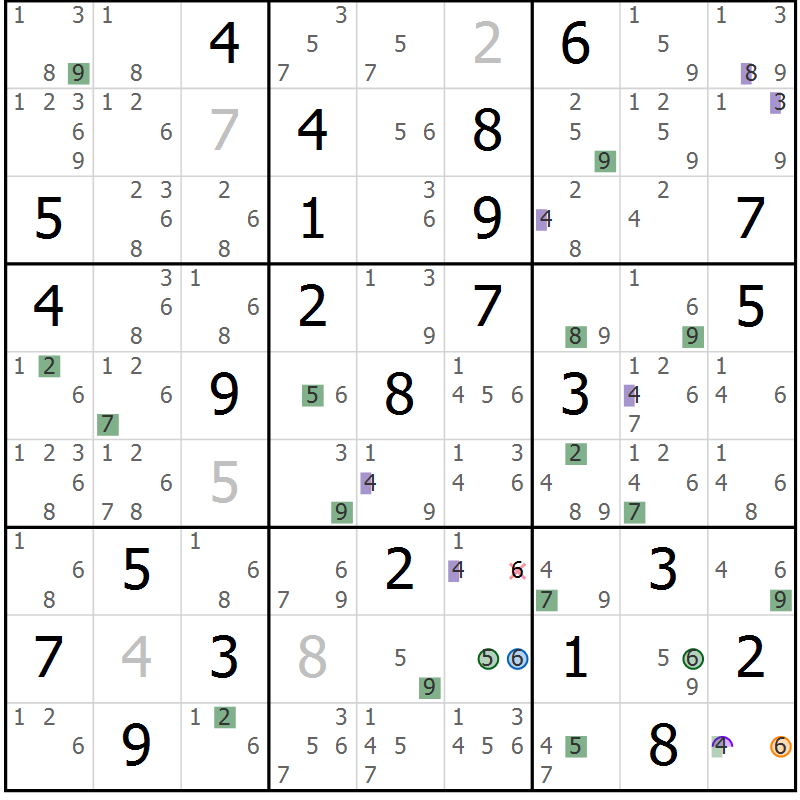 Position des candidats pour la solution de la Gr 37 page 40 du magazine de sudoku Suprême n° 030