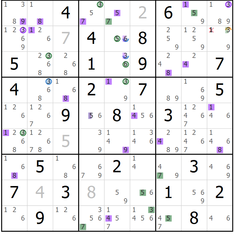 Position des candidats pour la solution de la Gr 37 page 40 du magazine de sudoku Suprême n° 030