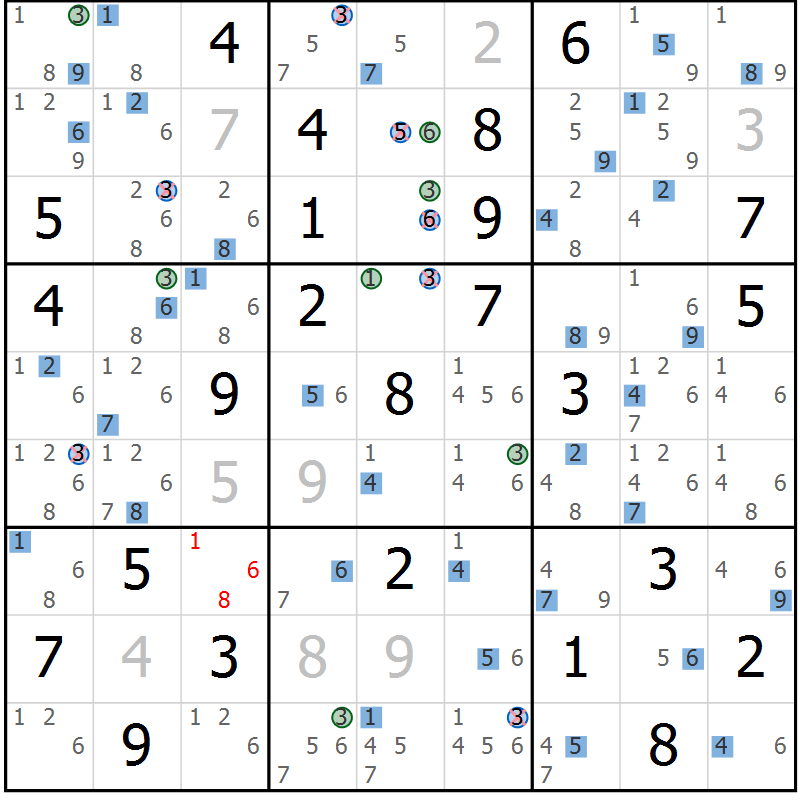 Position des candidats pour la solution de la Gr 37 page 40 du magazine de sudoku Suprême n° 030