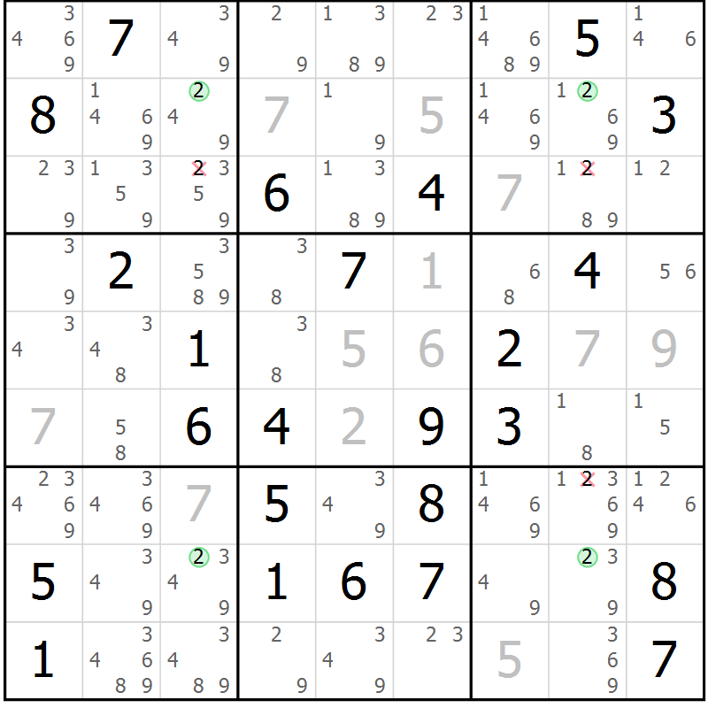Position des candidats pour la solution de la Gr 38 page 41 du magazine de sudoku Suprême n° 030