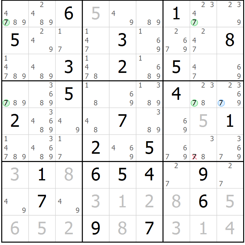 Position des candidats pour la solution de la Gr 39 page 42 du magazine de sudoku Suprême n° 030