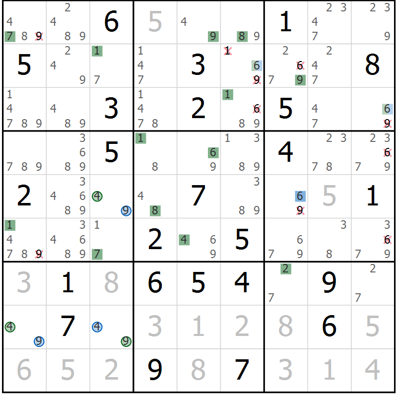 Position des candidats pour la solution de la Gr 39 page 42 du magazine de sudoku Suprême n° 030