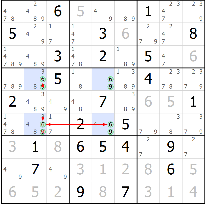 Position des candidats pour la solution de la Gr 39 page 42 du magazine de sudoku Suprême n° 030