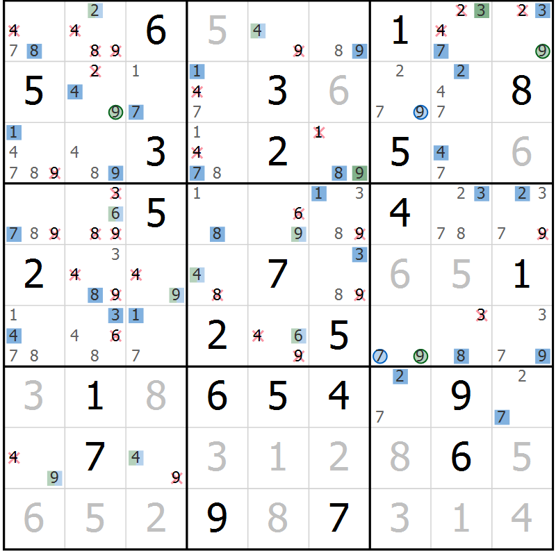Position des candidats pour la solution de la Gr 39 page 42 du magazine de sudoku Suprême n° 030