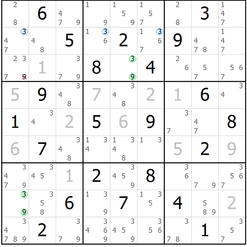 Position des candidats pour la solution de la Gr 4 page 7 du magazine de sudoku Suprême n° 030