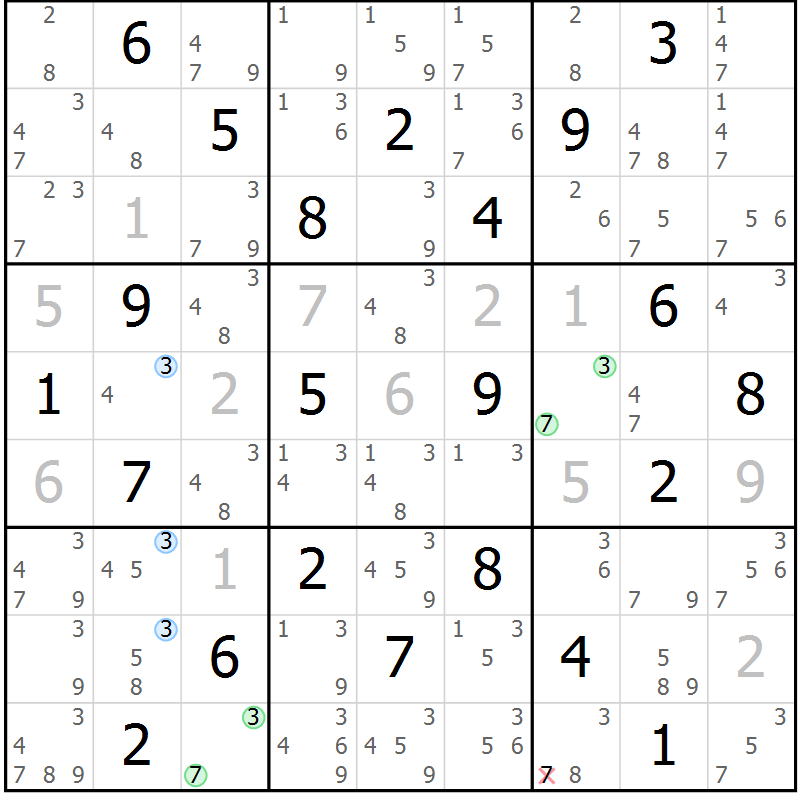 Position des candidats pour la solution de la Gr 4 page 7 du magazine de sudoku Suprême n° 030