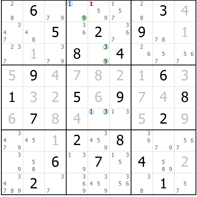 Position des candidats pour la solution de la Gr 4 page 7 du magazine de sudoku Suprême n° 030