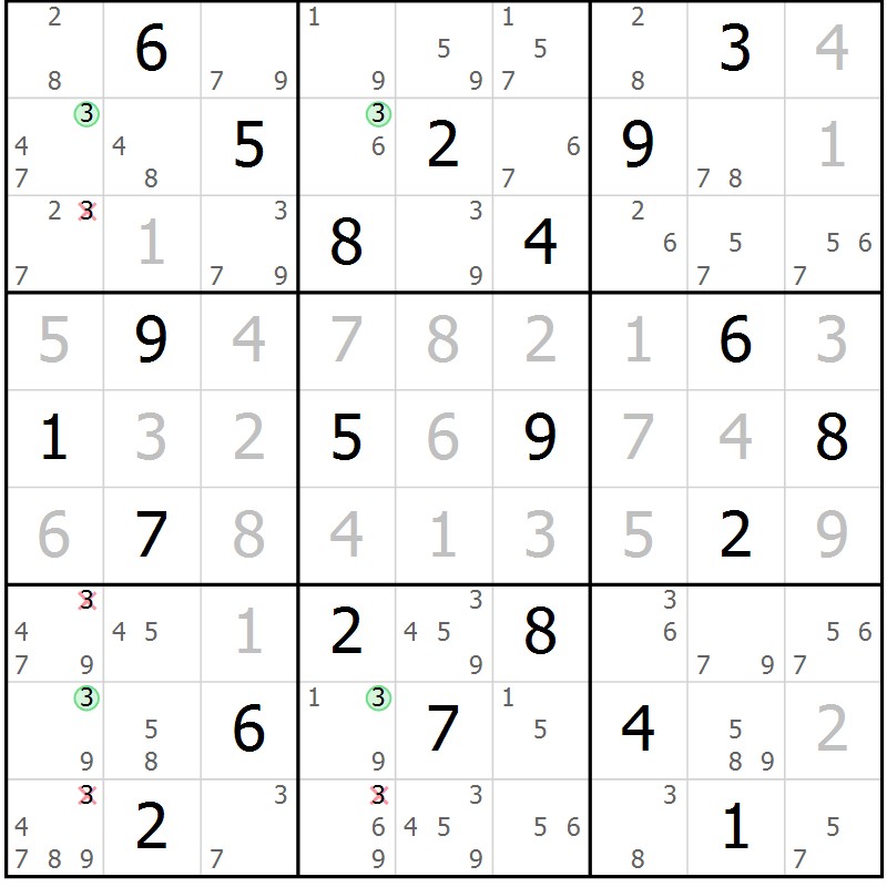 Position des candidats pour la solution de la Gr 4 page 7 du magazine de sudoku Suprême n° 030