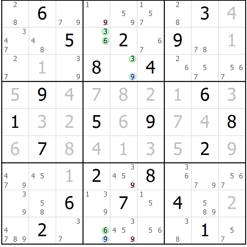 Position des candidats pour la solution de la Gr 4 page 7 du magazine de sudoku Suprême n° 030