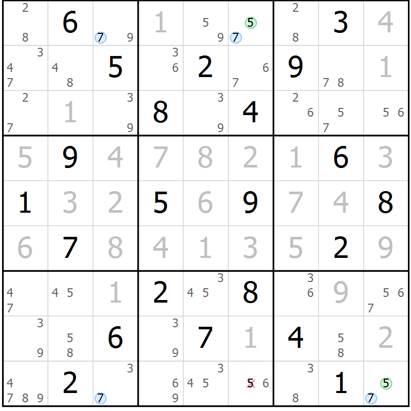 Position des candidats pour la solution de la Gr 4 page 7 du magazine de sudoku Suprême n° 030