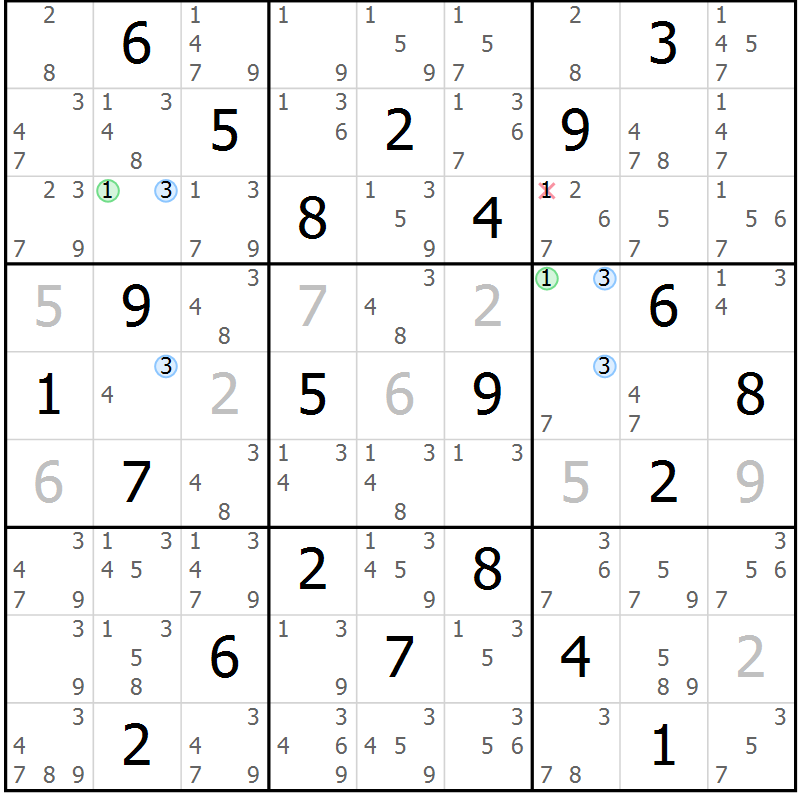 Position des candidats pour la solution de la Gr 4 page 7 du magazine de sudoku Suprême n° 030