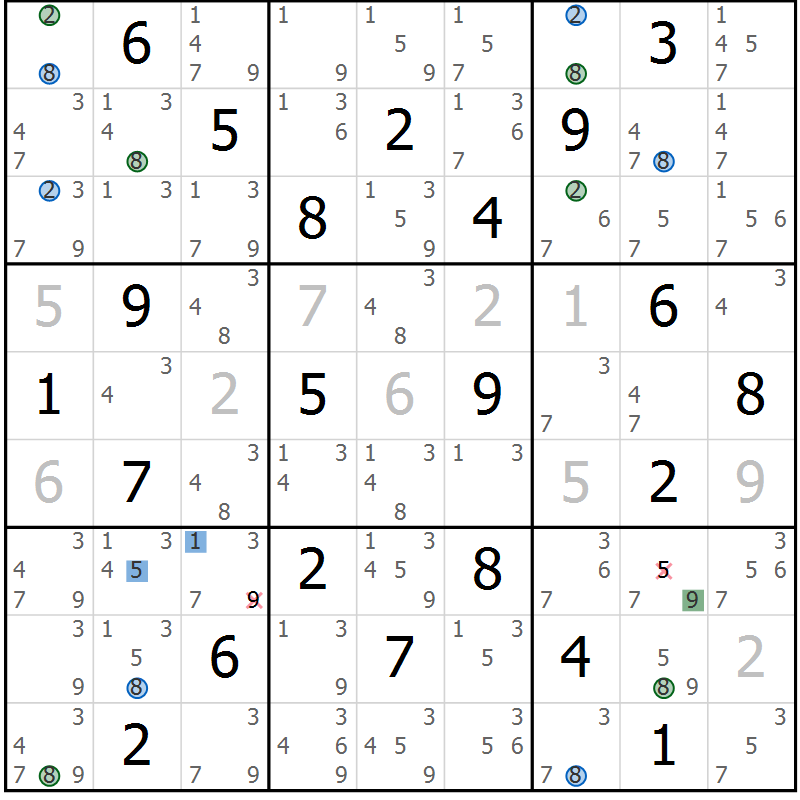 Position des candidats pour la solution de la Gr 4 page 7 du magazine de sudoku Suprême n° 030