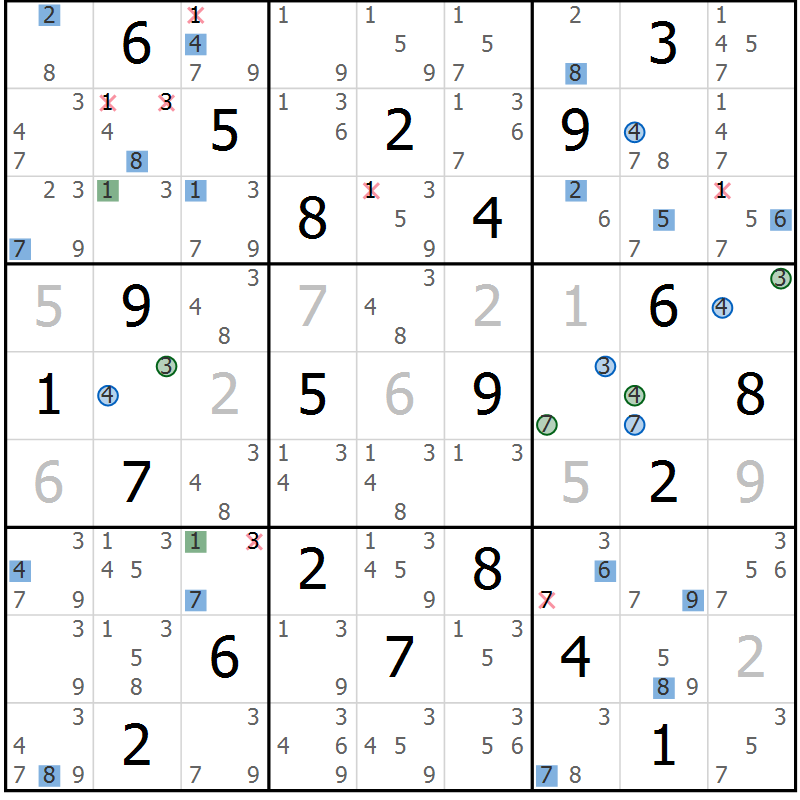 Position des candidats pour la solution de la Gr 4 page 7 du magazine de sudoku Suprême n° 030