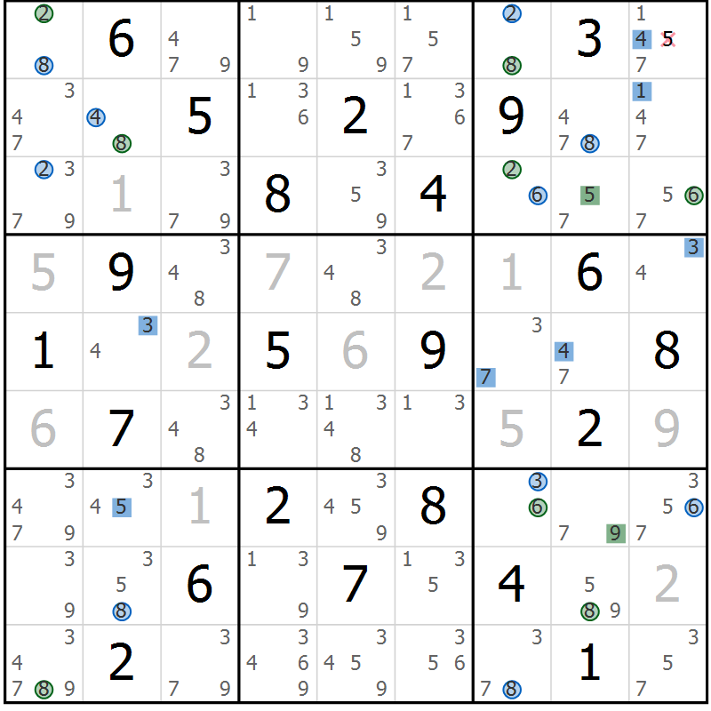 Position des candidats pour la solution de la Gr 4 page 7 du magazine de sudoku Suprême n° 030