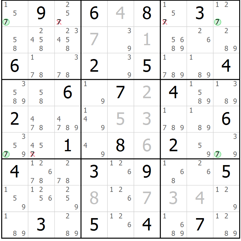Position des candidats pour la solution de la Gr 40 page 43 du magazine de sudoku Suprême n° 030