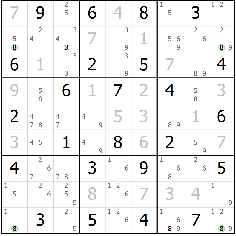 Position des candidats pour la solution de la Gr 40 page 43 du magazine de sudoku Suprême n° 030