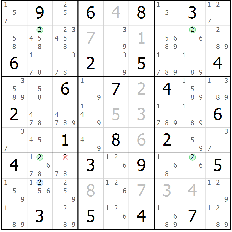 Position des candidats pour la solution de la Gr 40 page 43 du magazine de sudoku Suprême n° 030