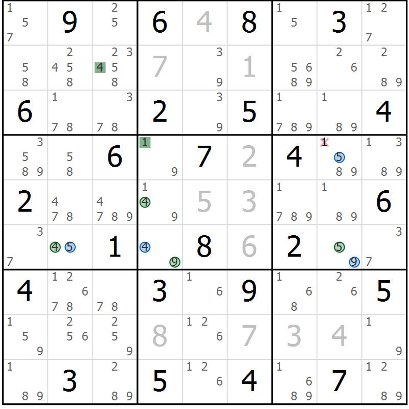 Position des candidats pour la solution de la Gr 40 page 43 du magazine de sudoku Suprême n° 030