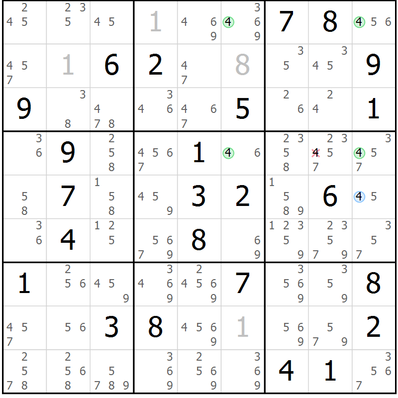 Position des candidats pour la solution de la Gr 41 page 44 du magazine de sudoku Suprême n° 030
