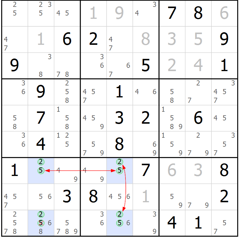 Position des candidats pour la solution de la Gr 41 page 44 du magazine de sudoku Suprême n° 030