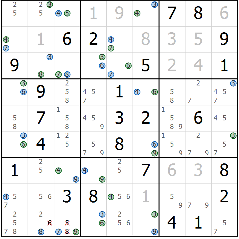 Position des candidats pour la solution de la Gr 41 page 44 du magazine de sudoku Suprême n° 030