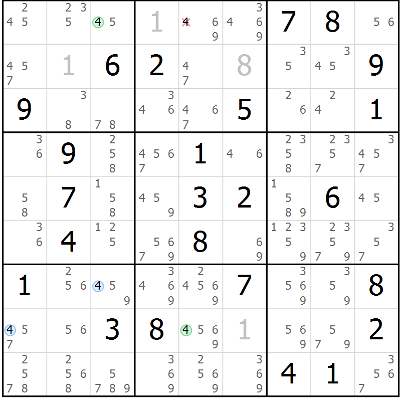 Position des candidats pour la solution de la Gr 41 page 44 du magazine de sudoku Suprême n° 030