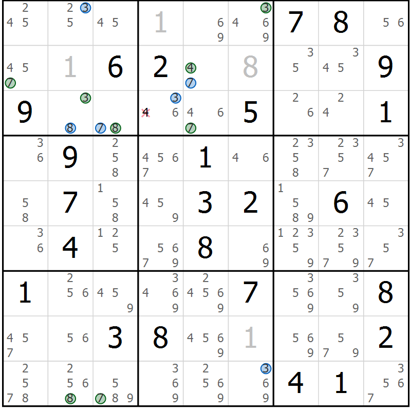 Position des candidats pour la solution de la Gr 41 page 44 du magazine de sudoku Suprême n° 030