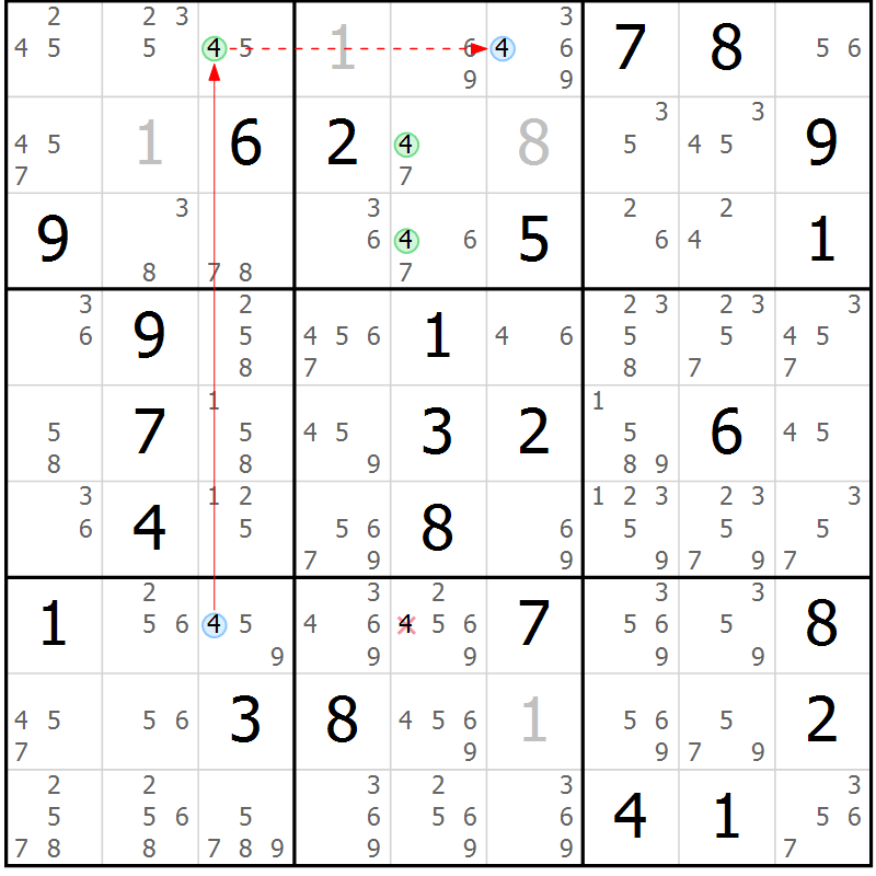 Position des candidats pour la solution de la Gr 41 page 44 du magazine de sudoku Suprême n° 030