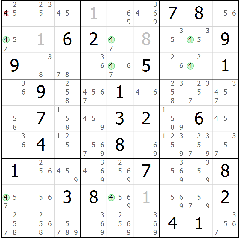Position des candidats pour la solution de la Gr 41 page 44 du magazine de sudoku Suprême n° 030