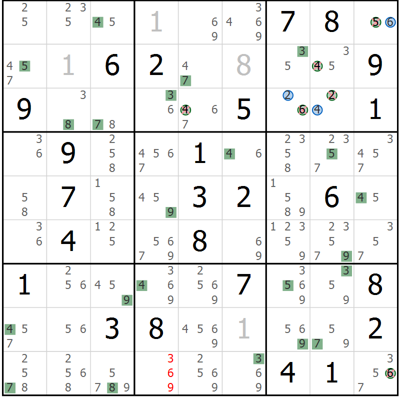Position des candidats pour la solution de la Gr 41 page 44 du magazine de sudoku Suprême n° 030
