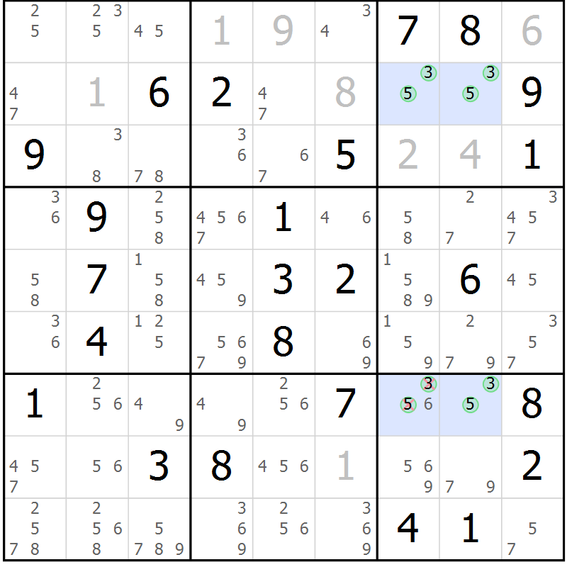 Position des candidats pour la solution de la Gr 41 page 44 du magazine de sudoku Suprême n° 030