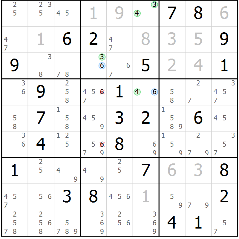 Position des candidats pour la solution de la Gr 41 page 44 du magazine de sudoku Suprême n° 030