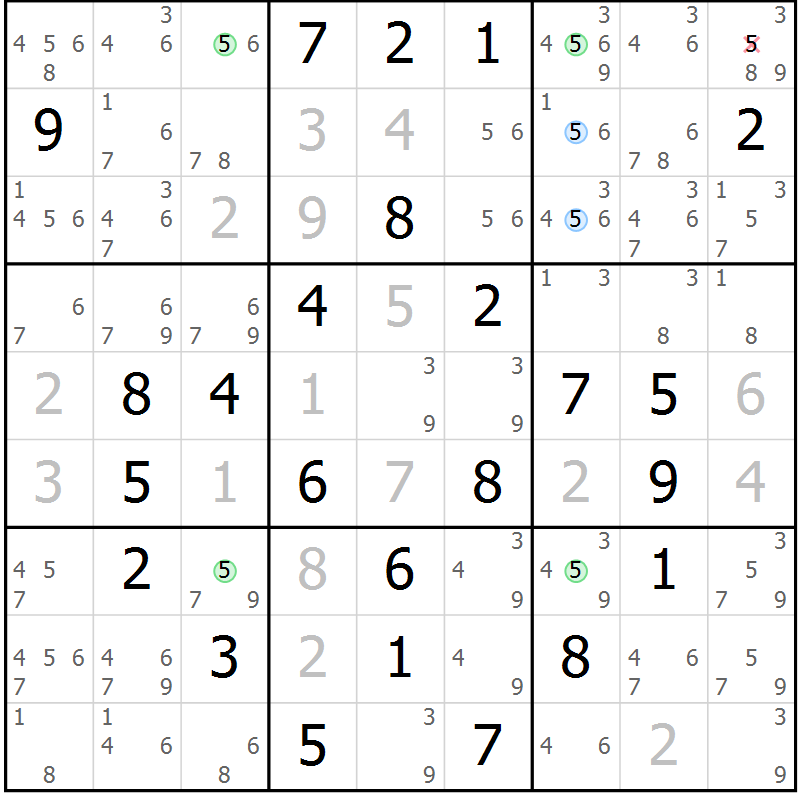 Position des candidats pour la solution de la Gr 42 page 45 du magazine de sudoku Suprême n° 030