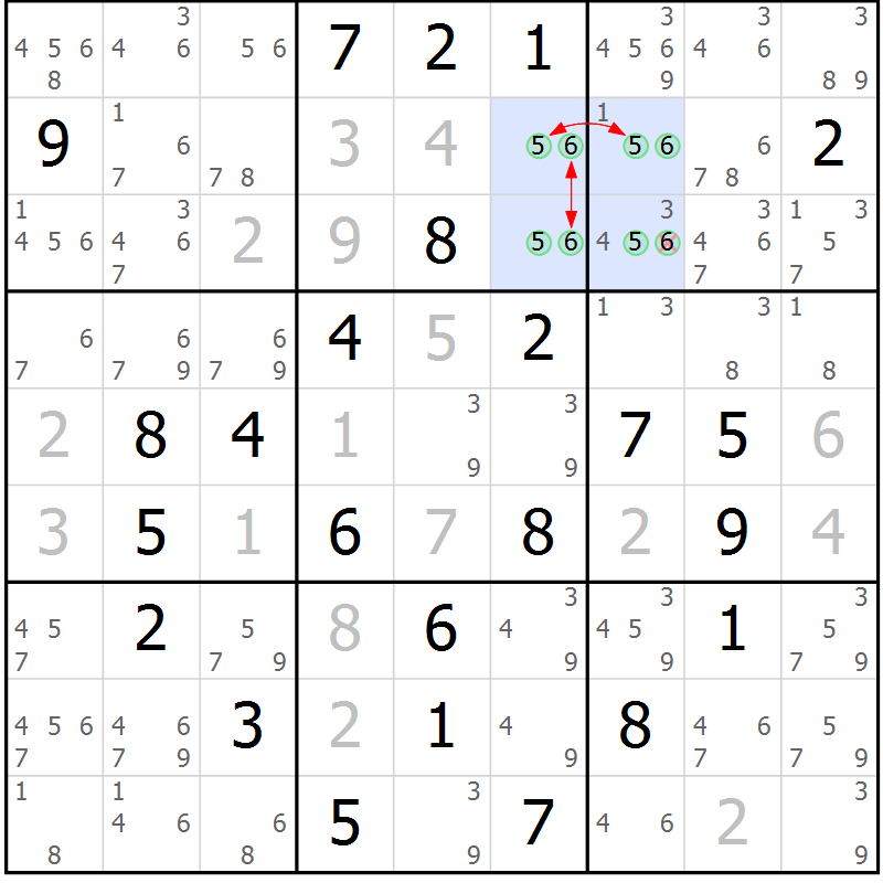 Position des candidats pour la solution de la Gr 42 page 45 du magazine de sudoku Suprême n° 030