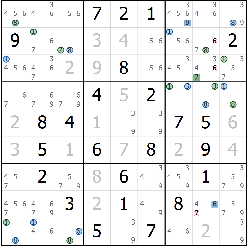 Position des candidats pour la solution de la Gr 42 page 45 du magazine de sudoku Suprême n° 030