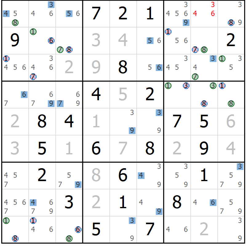 Position des candidats pour la solution de la Gr 42 page 45 du magazine de sudoku Suprême n° 030