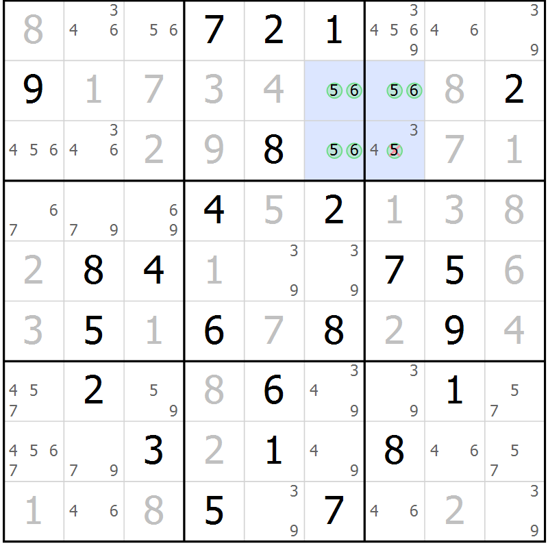 Position des candidats pour la solution de la Gr 42 page 45 du magazine de sudoku Suprême n° 030